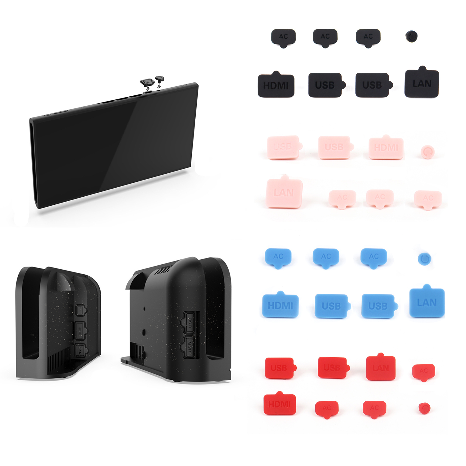 Nintendo Console Switch Oled - Tapón antipolvo de silicona USB HDMI