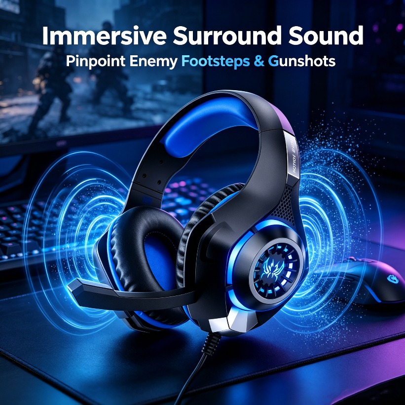 Gaming Console Headset - Auriculares para Juegos LED con Micrófono